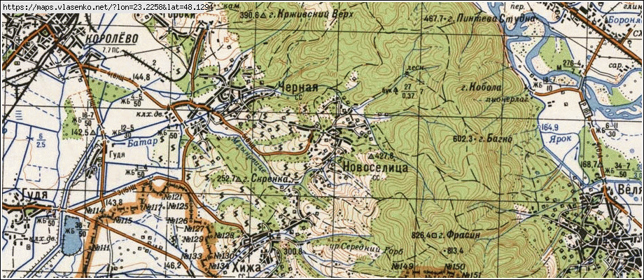 Карта НОВОСЕЛИЦЯ, Закарпатська область, Виноградівський район