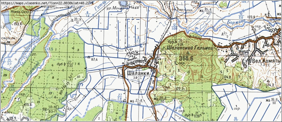 Карта ШАЛАНКИ, Закарпатська область, Виноградівський район