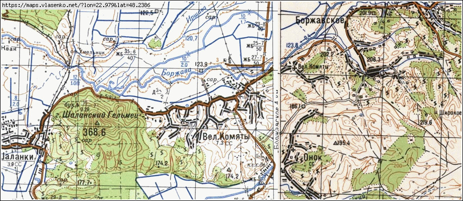 Карта ВЕЛИКІ КОМ'ЯТИ, Закарпатська область, Виноградівський район