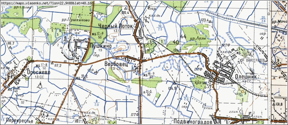 Карта ВЕРБОВЕЦЬ, Закарпатська область, Виноградівський район
