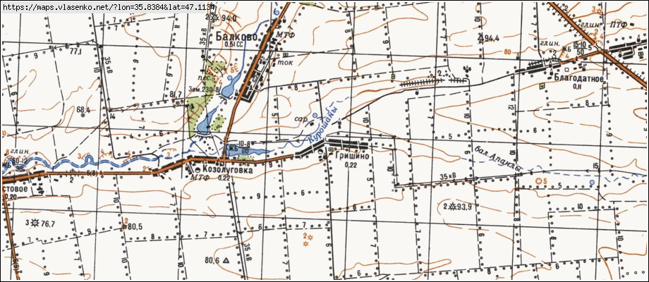 Карта ГРИШИНЕ, Запорізька область, Токмацький район