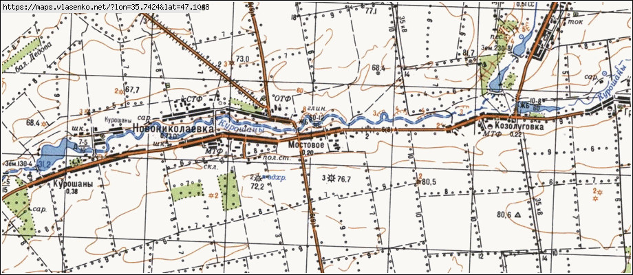 Карта МОСТОВЕ, Запорізька область, Токмацький район