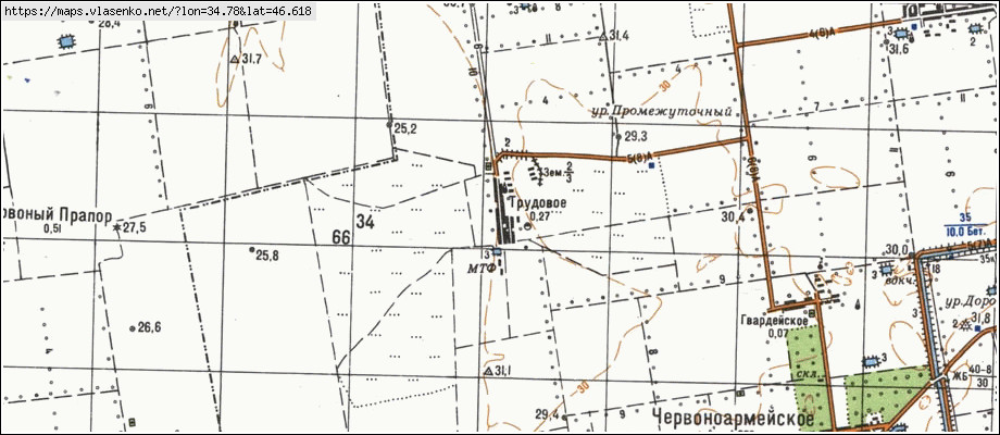 Карта ТРУДОВЕ, Запорізька область, Якимівський район