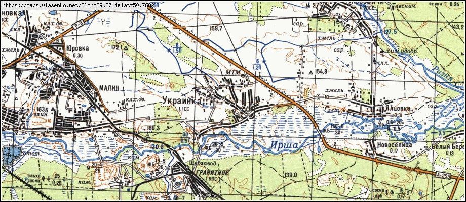 Карта УКРАЇНКА, Житомирська область, Малинський район