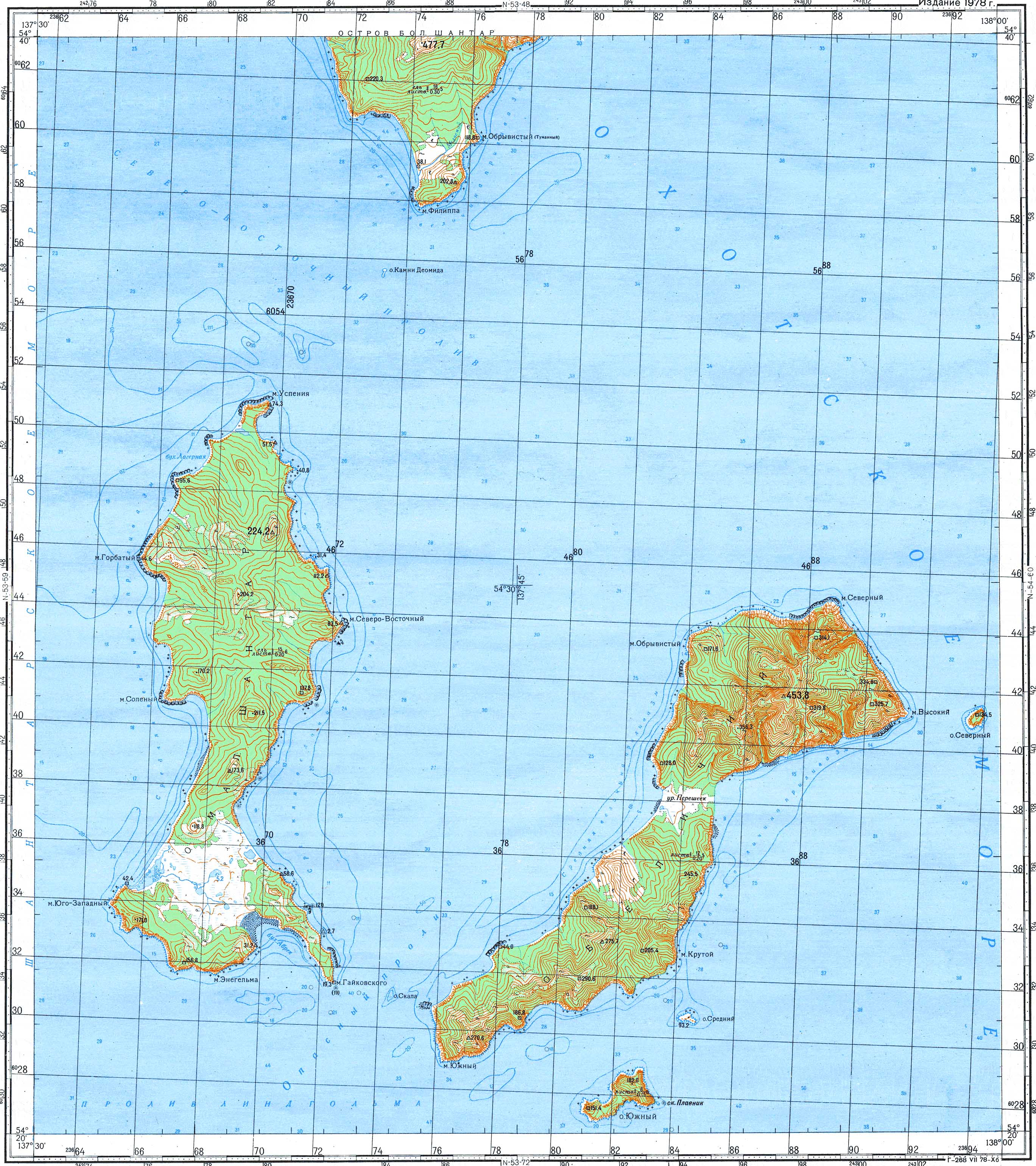 Шантарские острова топографическая карта