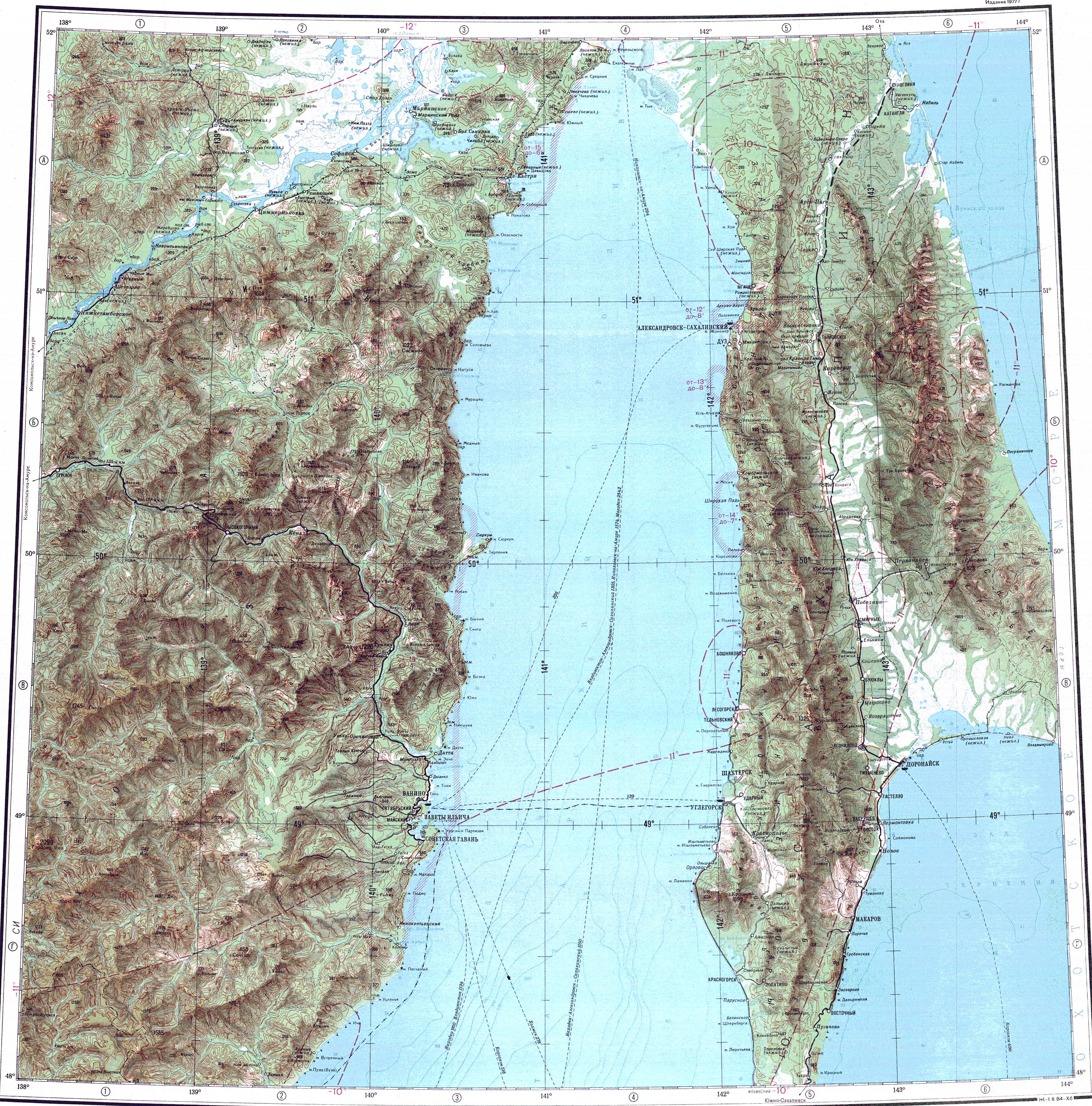 Остров Сахалин рельеф карта